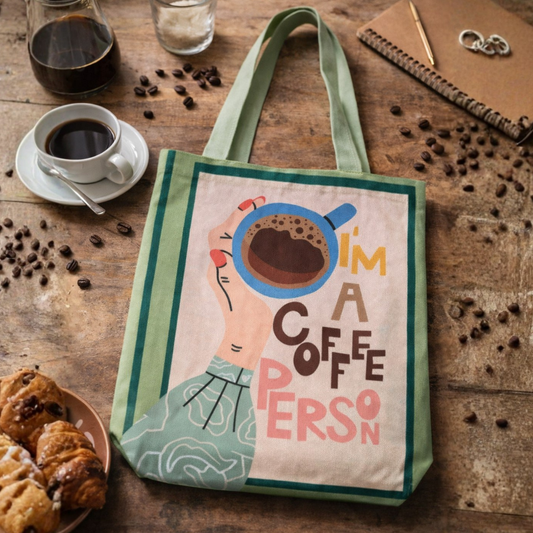 Coffee Person Canvas Tote Bag with Zipper