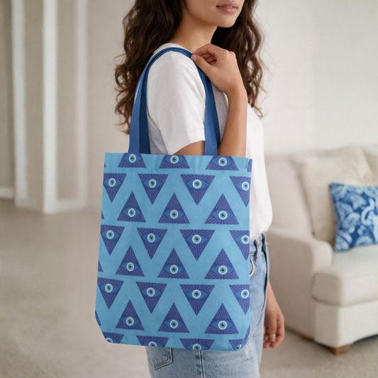 Aqua Prism Evil Eye Canvas Tote Bag with Zipper