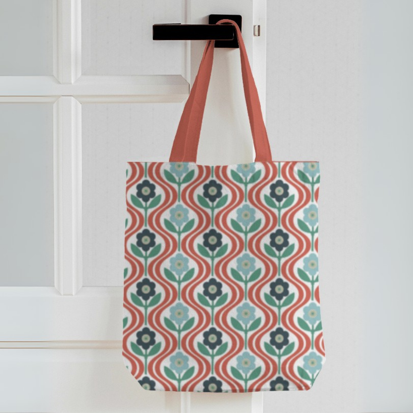 Retro Bloom Canvas Tote Bag with Zipper