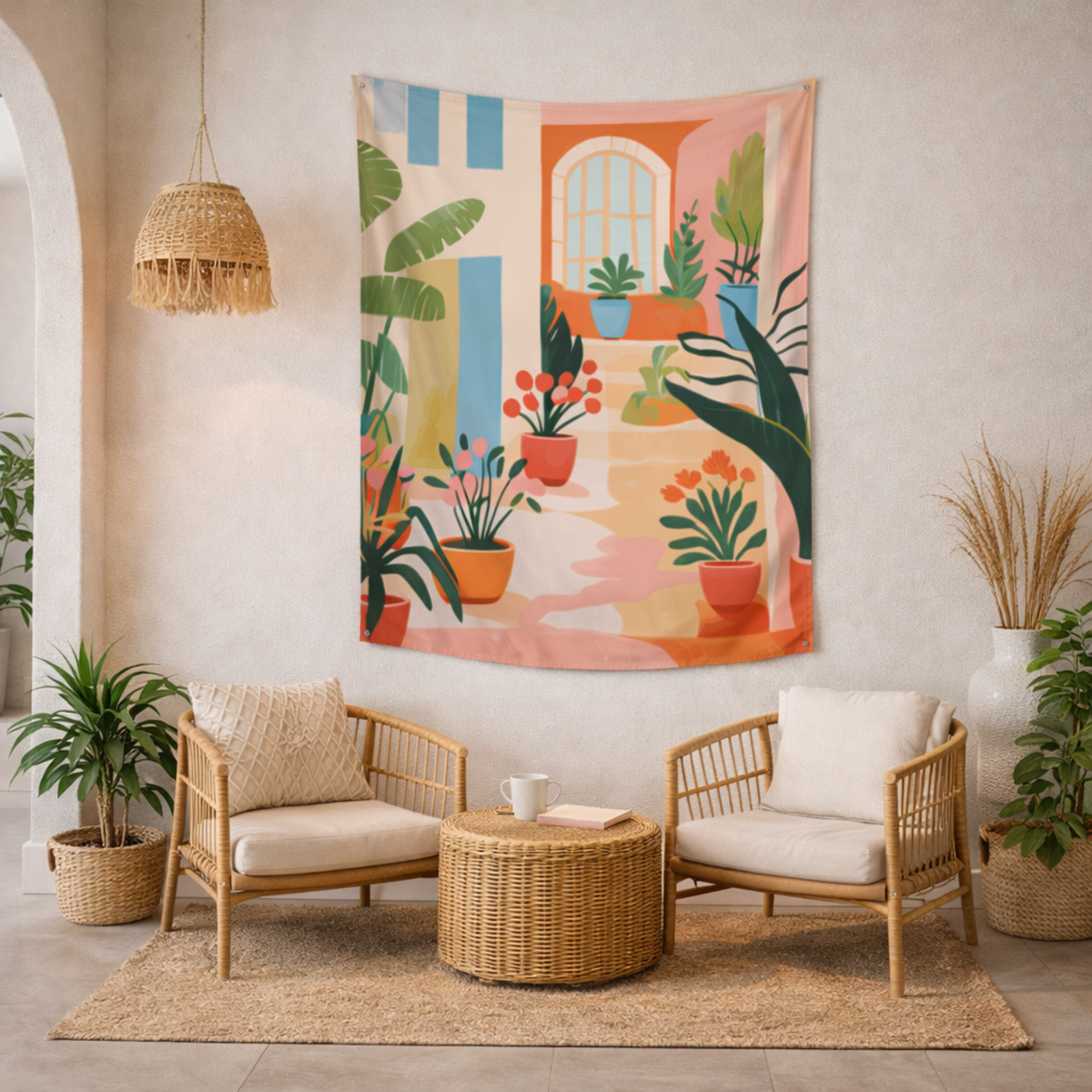 Sunlit Courtyard Fabric Wall Tapestry