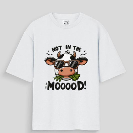 Not in the Moooood Funny Unisex Oversized Cotton T-Shirt
