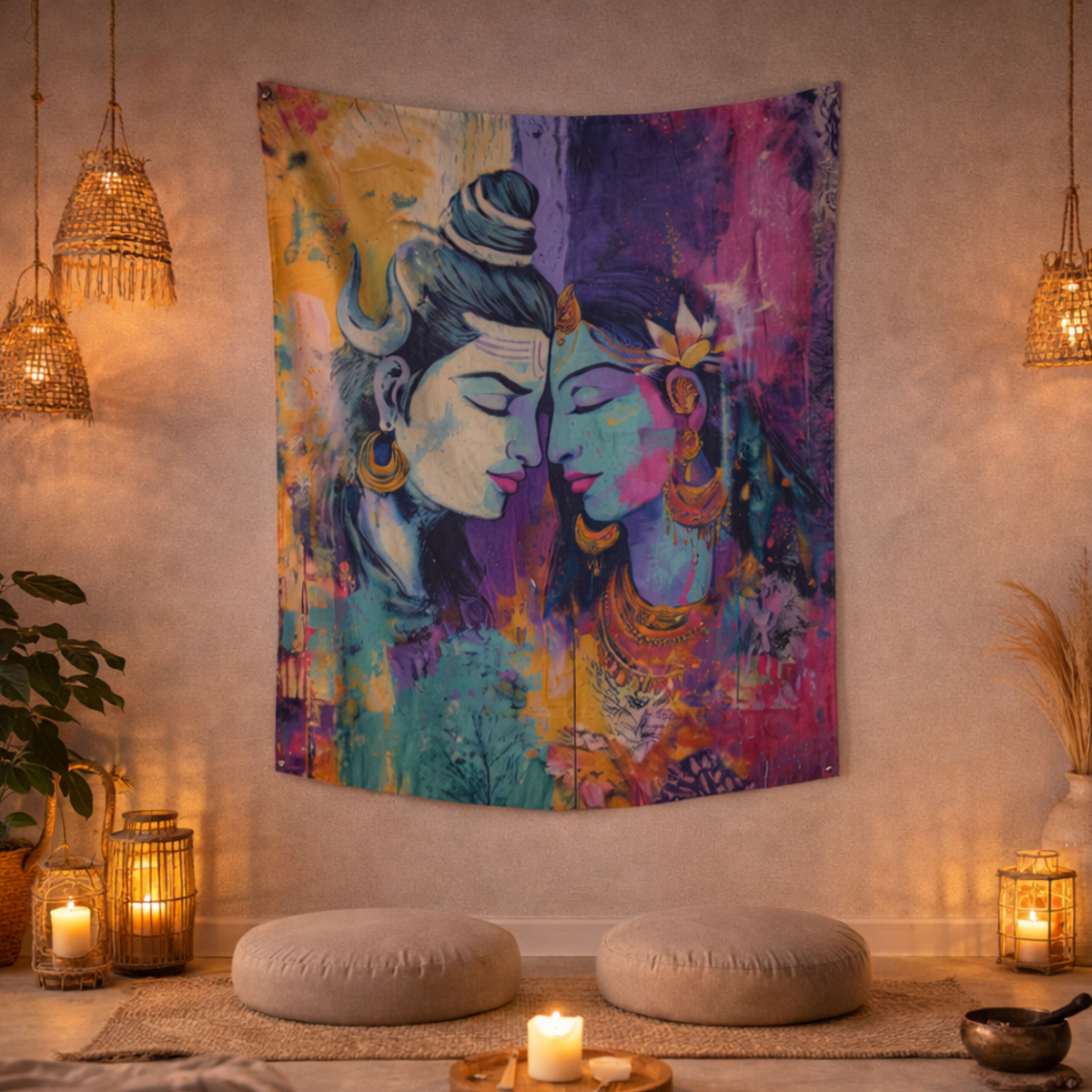 Shiva–Shakti in Quiet Union Fabric Wall Tapestry