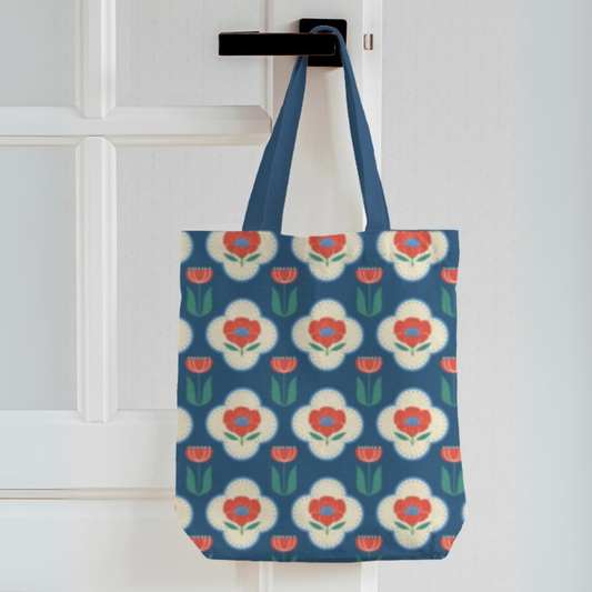 Folk Charm Floral Canvas Tote Bag with Zipper