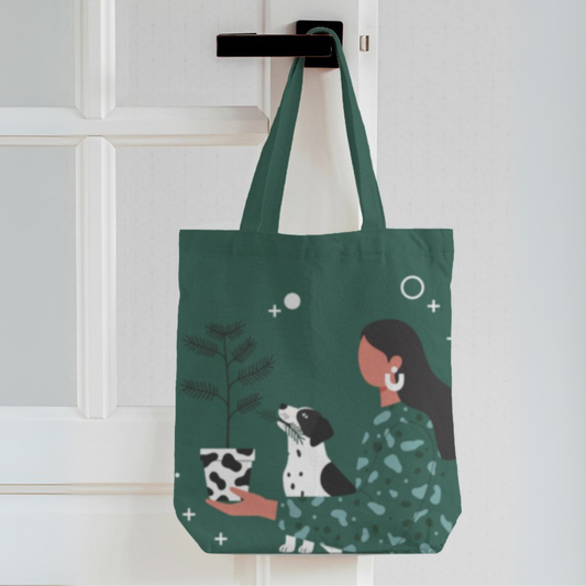 Plant Paws Canvas Tote Bag with Zipper