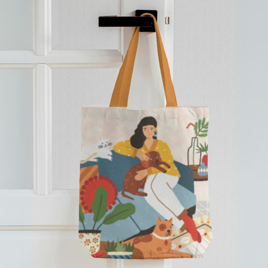 Cozy Companions Canvas Tote Bag with Zipper