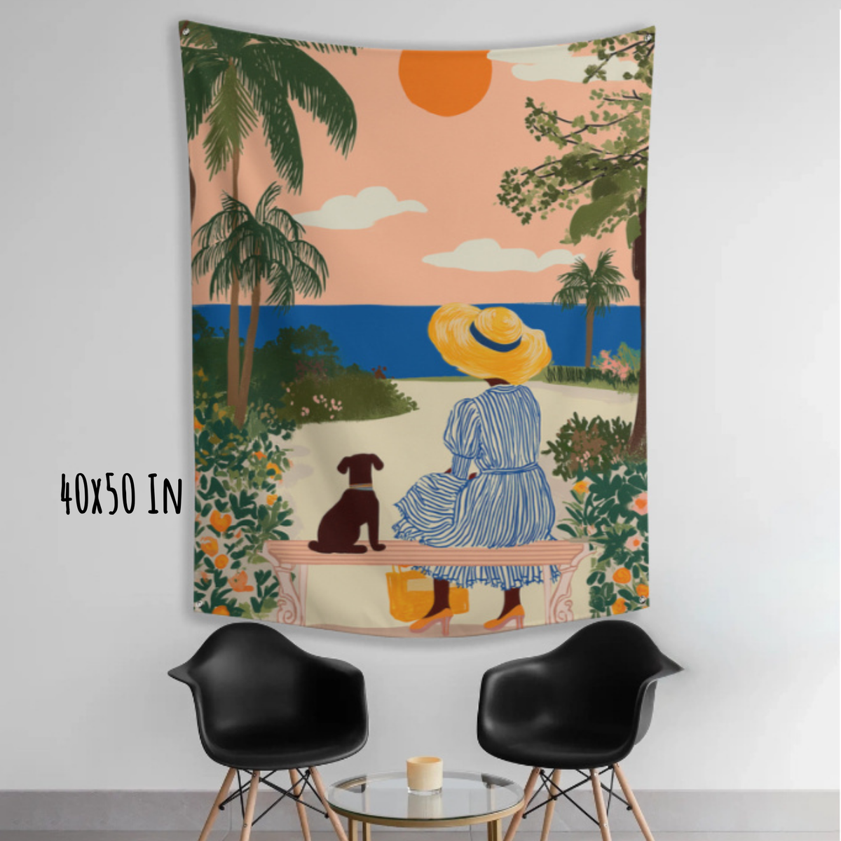 Shared Quiet by the Sea Fabric Wall Tapestry