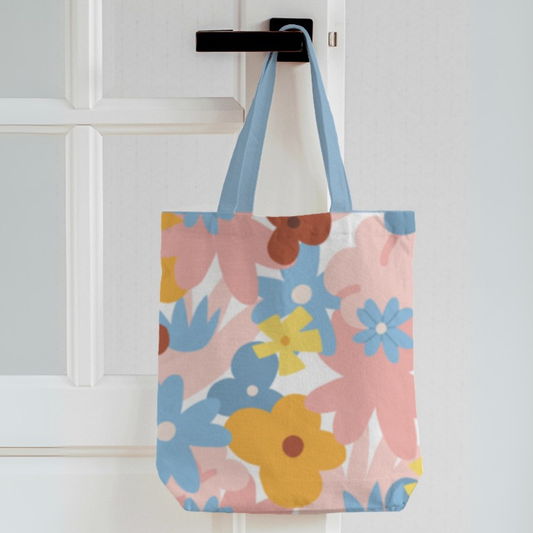 Joy Bloom Canvas Tote Bag with Zipper