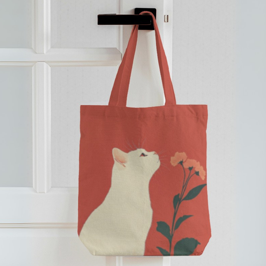 Curious Cat Canvas Tote Bag with Zipper