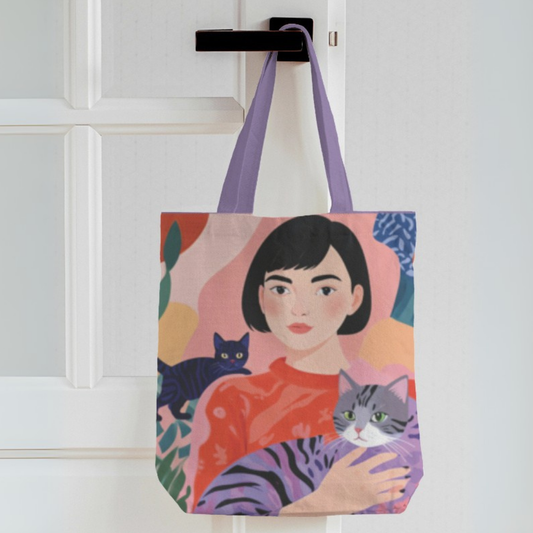 Cat Muse Canvas Tote Bag with Zipper