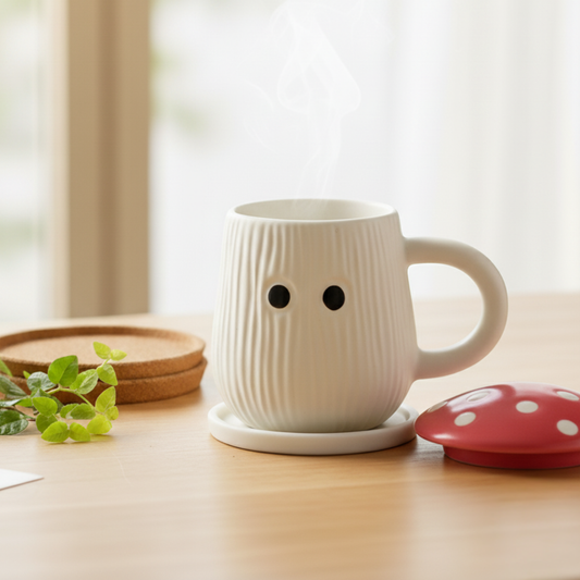 Ceramic Mushroom Coffee Mug with Lid