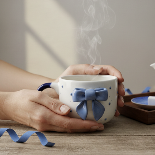 Blue Bow Ceramic Coffee Mug