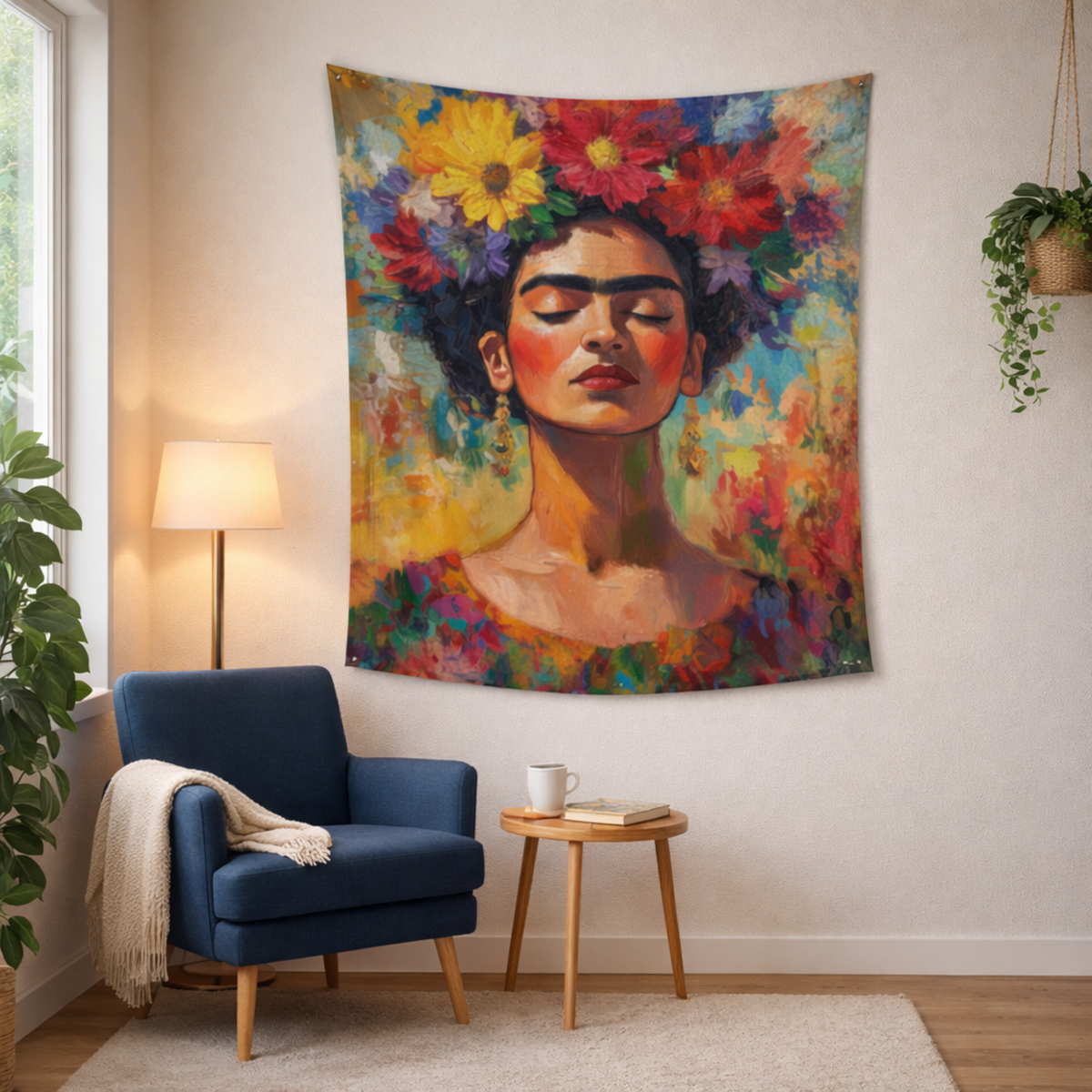 Blooming Silence Frida Kahlo Inspired Fabric Wall Tapestry