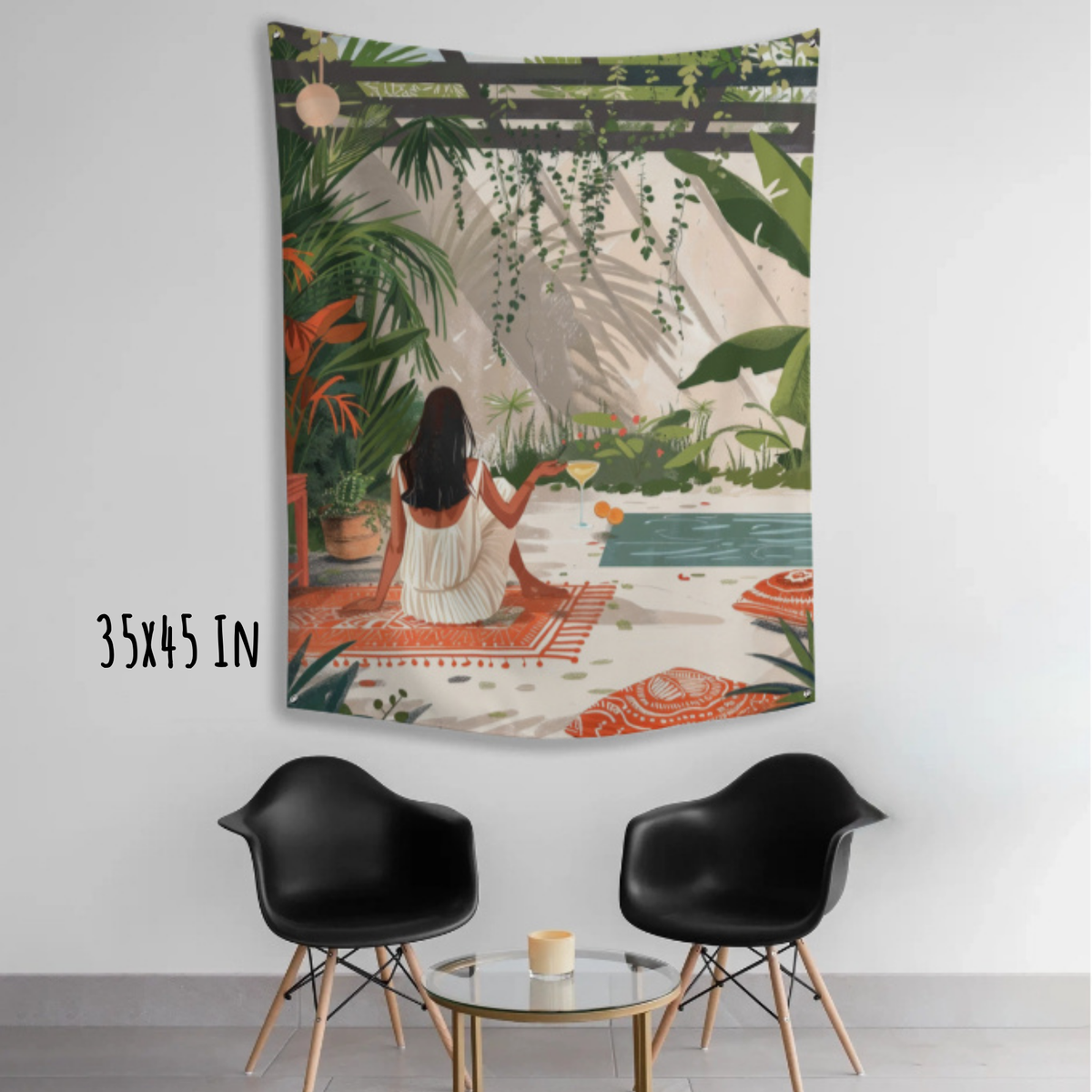 Quiet Afternoon by the Pool Fabric Wall Tapestry