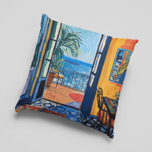 Open Window by the Sea Cushion Cover
