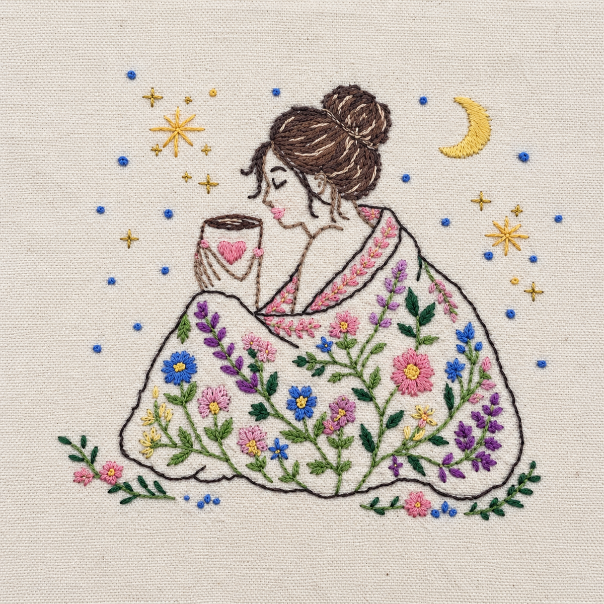 Boho Cosy Moments Hand-Embroidered Tote Bag