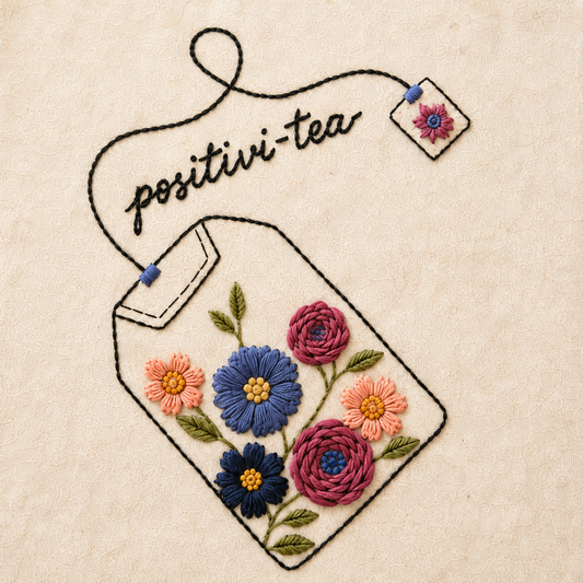 Boho Positivi-Tea Hand-Embroidered Tote Bag