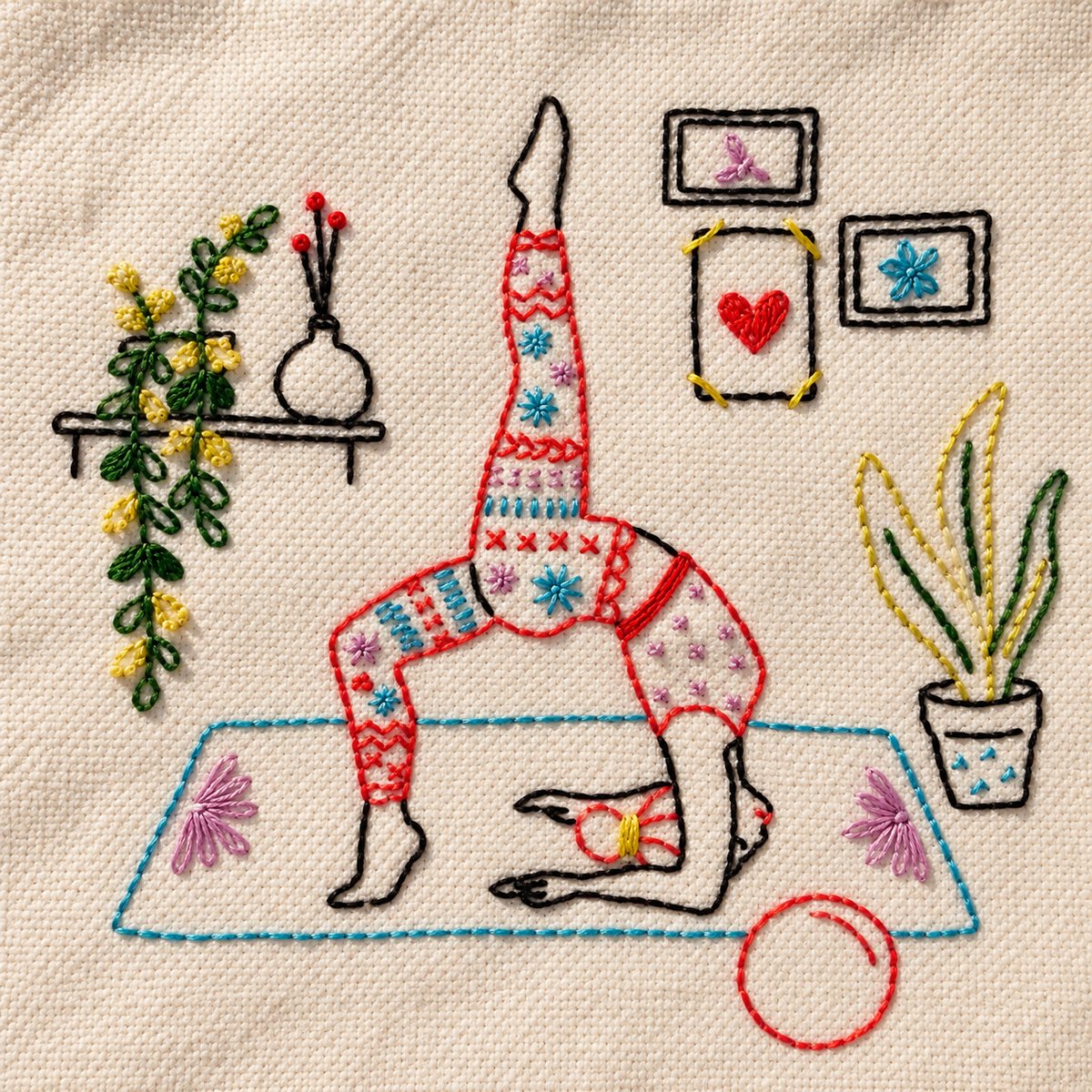 Boho Yoga Lover Hand-Embroidered Tote Bag