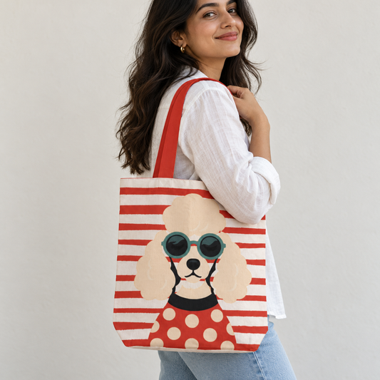 Poodle in Polka Dots Tote Bag With Zipper