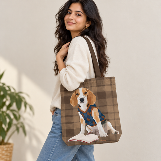 The Bookish Beagle Tote Bag With Zipper