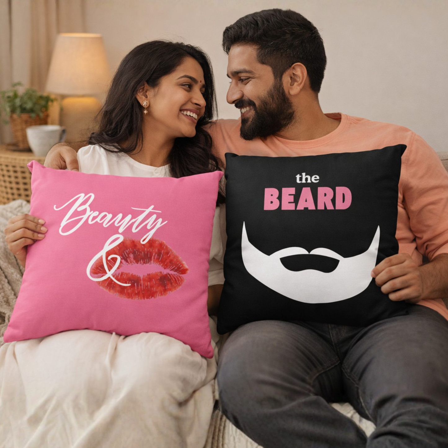 Beauty & The Beard Couple Cushion Cover Set