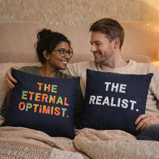 The Eternal Optimist × The Realist Couple Cushion Cover Set