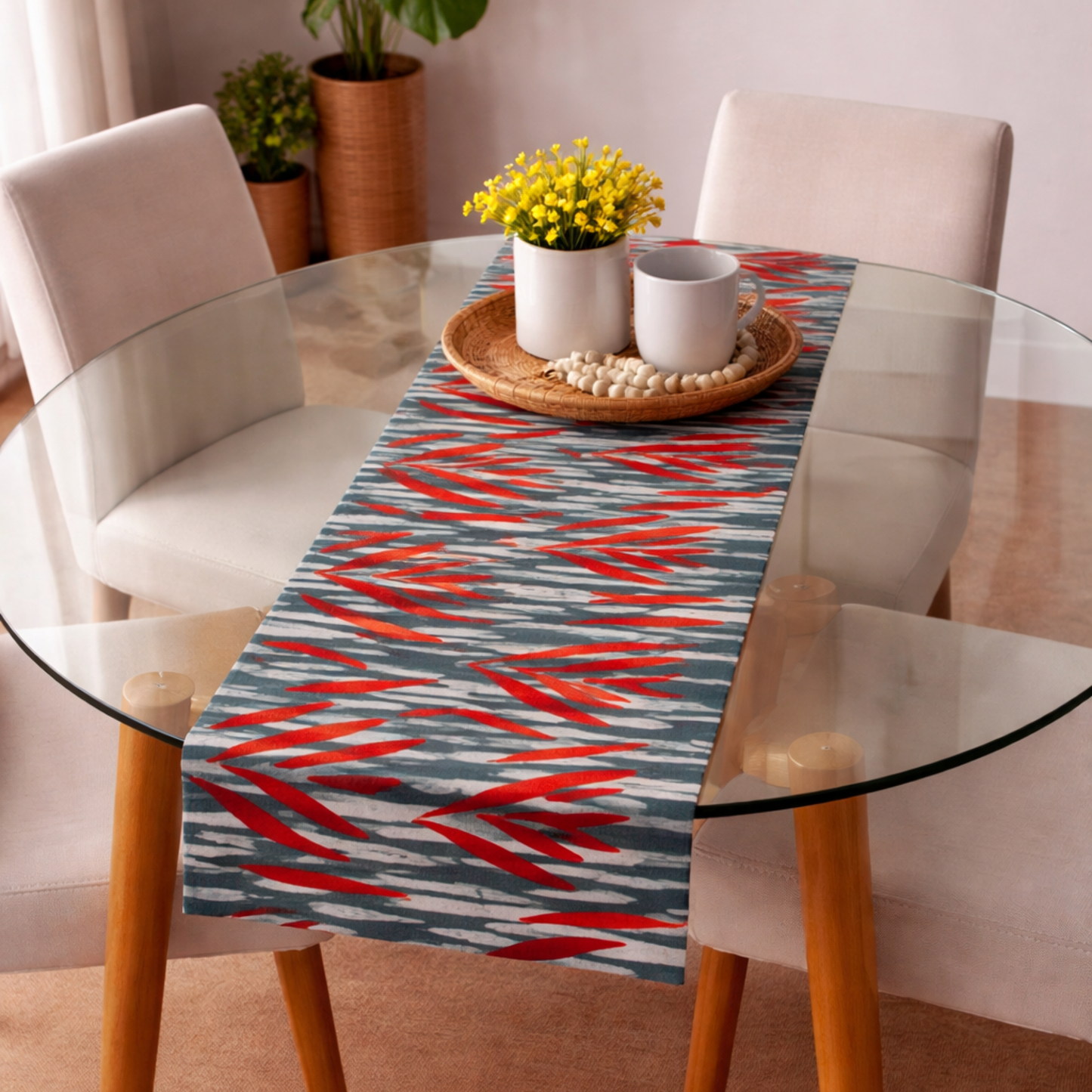 Slate Red Boho Brushstroke Table Runner
