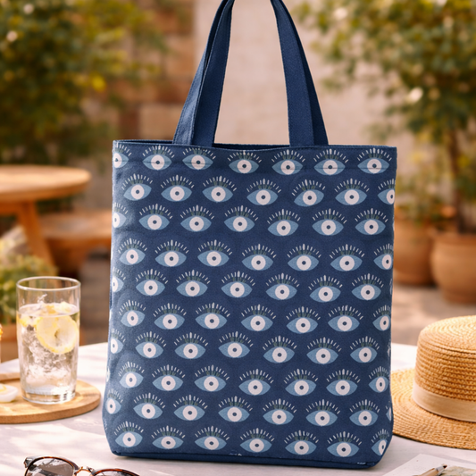 Midnight Blue Evil Eye Canvas Tote Bag