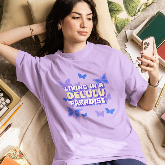 Living in a Delulu Paradise Unisex Oversized Premium Cotton T-Shirt