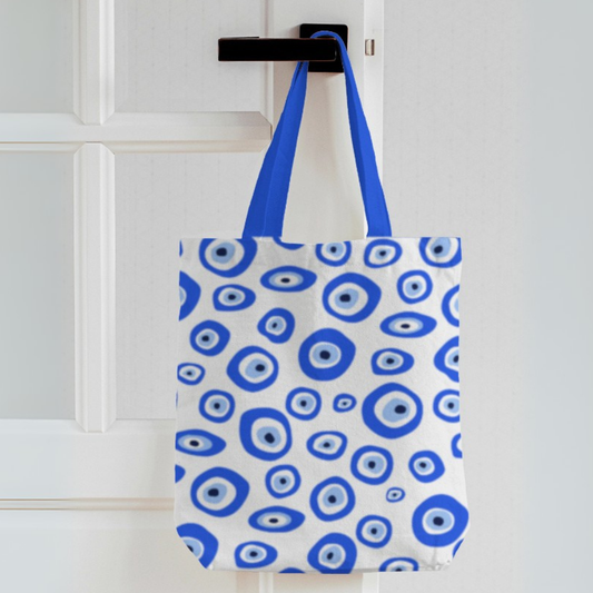 Blue Aura Evil Eye Canvas Tote Bag with Zipper