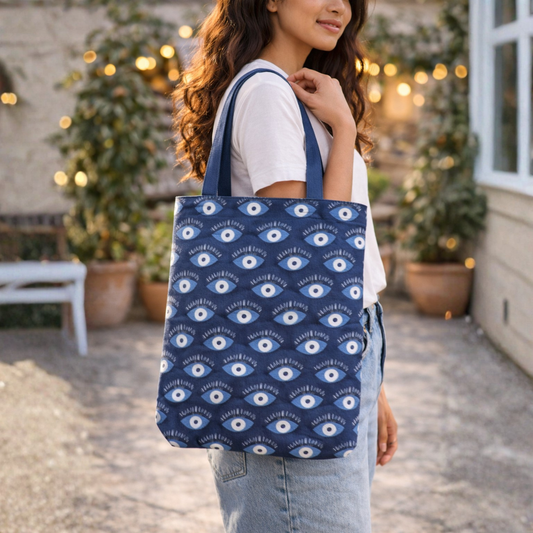 Midnight Blue Evil Eye Canvas Tote Bag