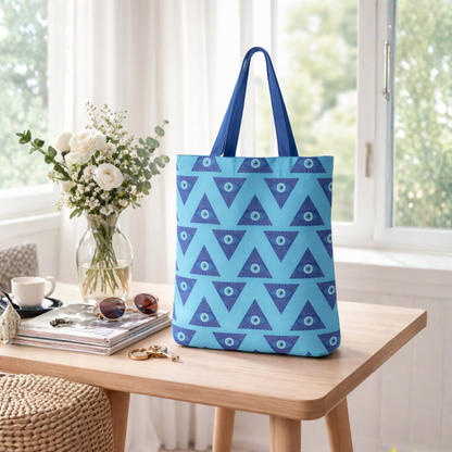 Aqua Prism Evil Eye Canvas Tote Bag with Zipper
