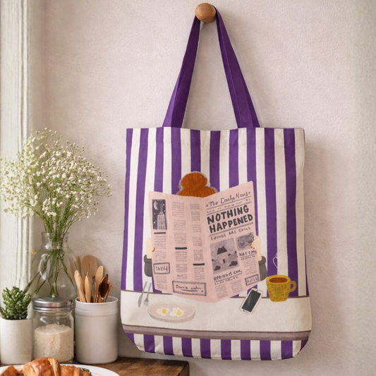Cozy Routine Boho  Canvas Tote Bag with Zipper