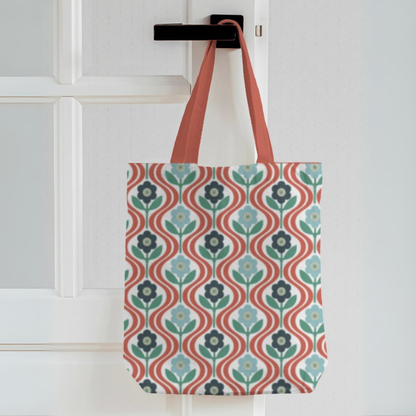 Retro Bloom Canvas Tote Bag with Zipper