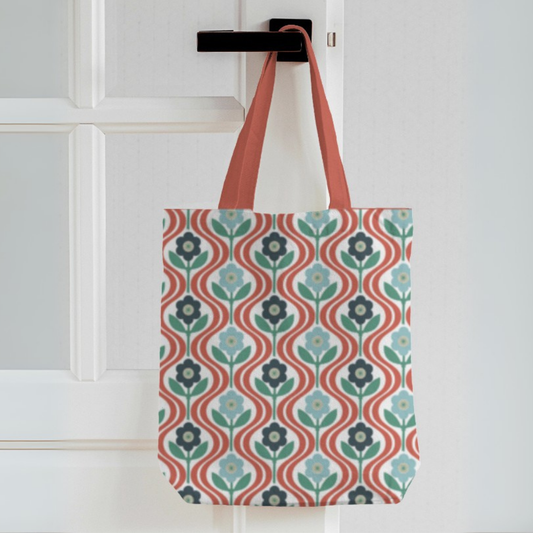 Retro Bloom Canvas Tote Bag with Zipper