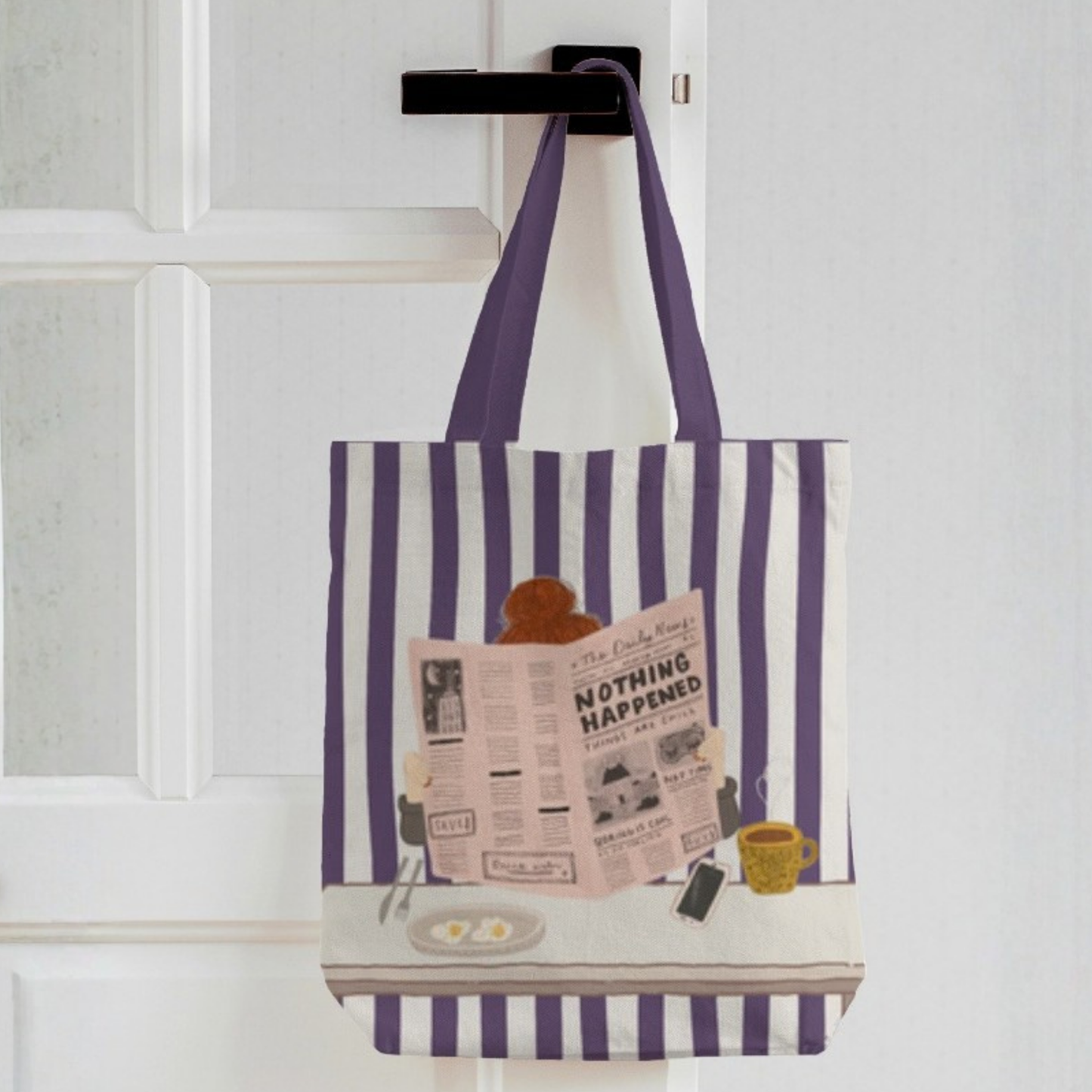 Cozy Routine Boho  Canvas Tote Bag with Zipper