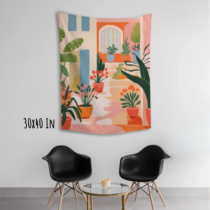 Sunlit Courtyard Fabric Wall Tapestry
