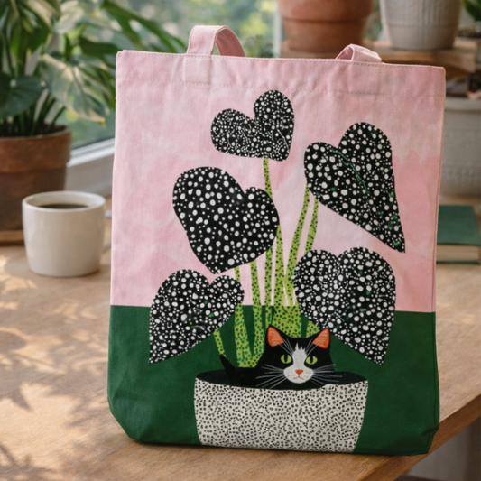 Plant Lover Cat Boho Canvas Tote Bag with Zipper