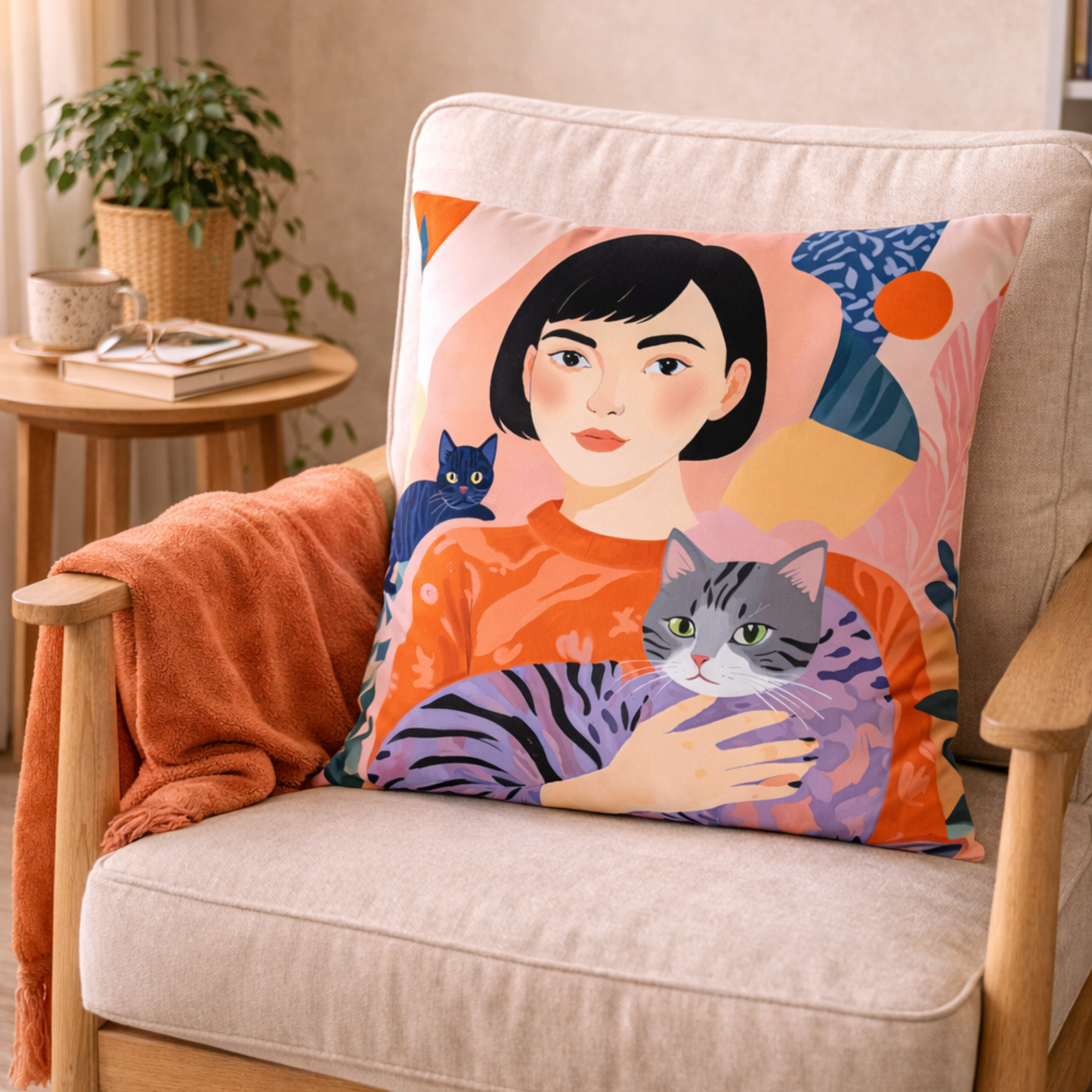 Boho Purry Cat Cushion Cover