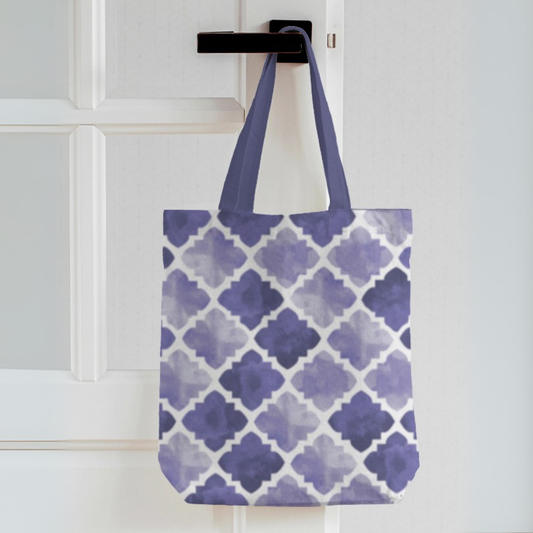 Watercolor Lattice Canvas Tote Bag with Zipper