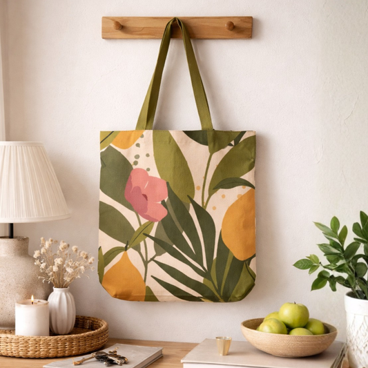 Lemon Grove Canvas Tote Bag with Zipper