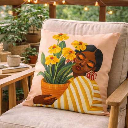 Boho Golden Bloom Cushion Cover