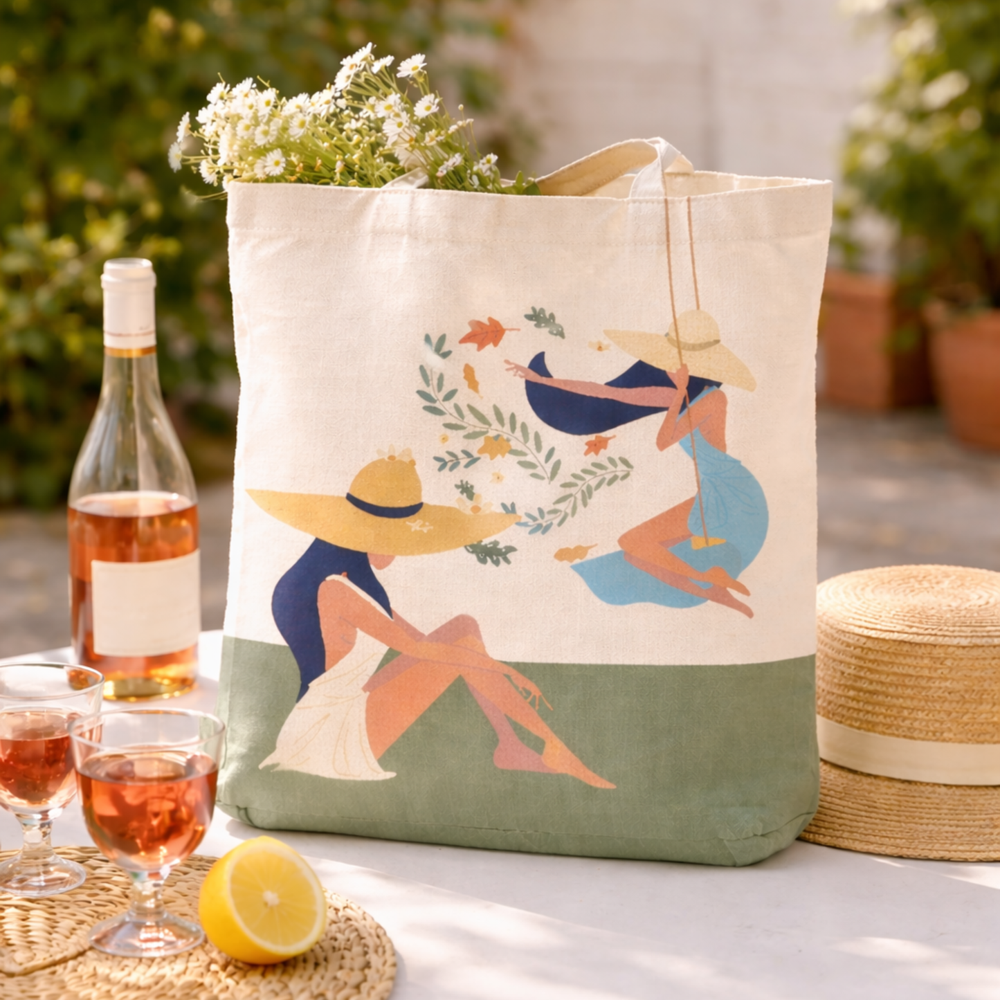 Carefree Days Canvas Tote Bag with Zipper