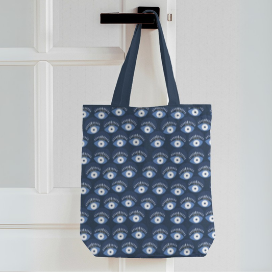 Midnight Blue Evil Eye Canvas Tote Bag