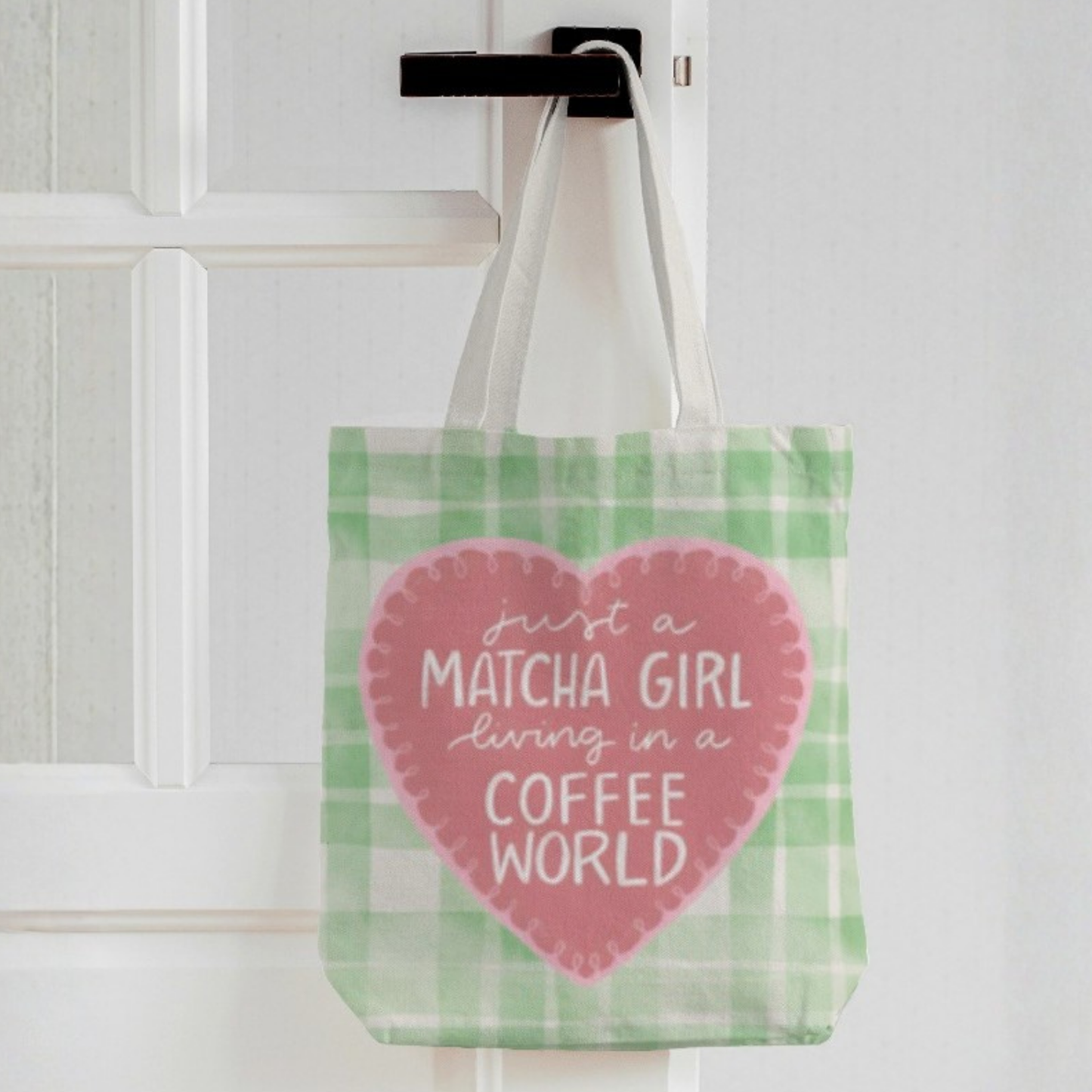 Matcha Girl Boho Canvas Tote Bag with Zipper