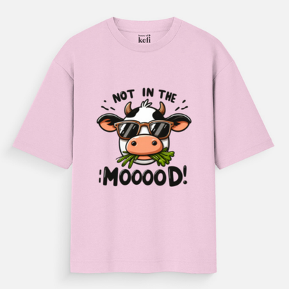 Not in the Moooood Funny Unisex Oversized Cotton T-Shirt