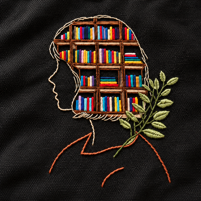 Boho Books On My Mind Hand-Embroidered Tote Bag