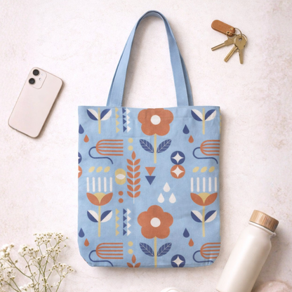 Geometric Garden Canvas Tote Bag with Zipper