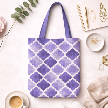 Watercolor Lattice Canvas Tote Bag with Zipper