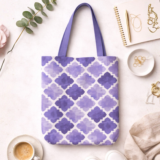 Watercolor Lattice Canvas Tote Bag with Zipper