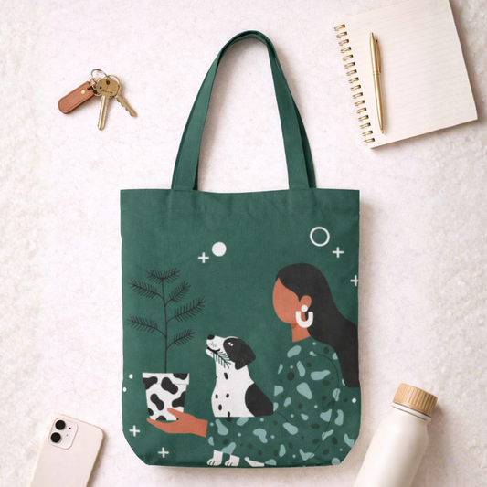 Plant Paws Canvas Tote Bag with Zipper
